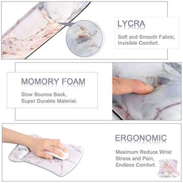 iLeadon Keyboard Wrist Rest Pad and Mouse Wrist Rest Support Mouse Pad Set, Non Slip Rubber Base Wrist Support with Ergonomic Raised Memory Foam for Easy Typing & Pain Relief, Colorful Marble