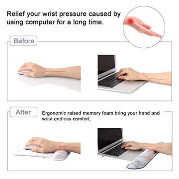 iLeadon Keyboard Wrist Rest Pad and Mouse Wrist Rest Support Mouse Pad Set, Non Slip Rubber Base Wrist Support with Ergonomic Raised Memory Foam for Easy Typing & Pain Relief, Colorful Marble