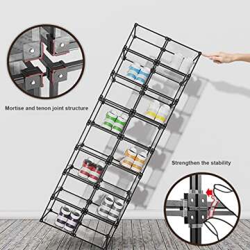 KOKOIN Magnetic Side Open Transparent Plastic Storage Shoe Box Clear Shoe Display Case Sneaker Shoe Storage Box Display Box Shoe Container Clear Closet Shelf Shoe Organizer (Black 8PC)