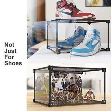 KOKOIN Magnetic Side Open Transparent Plastic Storage Shoe Box Clear Shoe Display Case Sneaker Shoe Storage Box Display Box Shoe Container Clear Closet Shelf Shoe Organizer (Black 8PC)