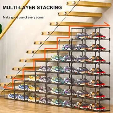 KOKOIN Magnetic Side Open Transparent Plastic Storage Shoe Box Clear Shoe Display Case Sneaker Shoe Storage Box Display Box Shoe Container Clear Closet Shelf Shoe Organizer (Black 8PC)