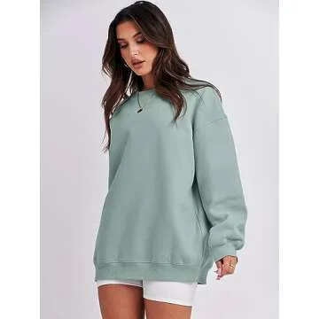 ANRABESS Sweatshirt for Women Oversized Crewneck Hoodies Fleece Casual Pullover Top Fall Fashion Outfits Clothes 2025 A1019 light green Medium
