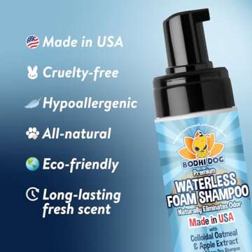 Bodhi Dog Waterless Foaming Shampoo - Dry Shampoo for Bathless Cleaning, No Rinse Required - Natural, Gentle Cleaner for Sensitive Skin - Made in USA (8 Fl Oz)