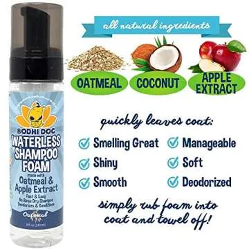 Bodhi Dog Waterless Foaming Shampoo - Dry Shampoo for Bathless Cleaning, No Rinse Required - Natural, Gentle Cleaner for Sensitive Skin - Made in USA (8 Fl Oz)