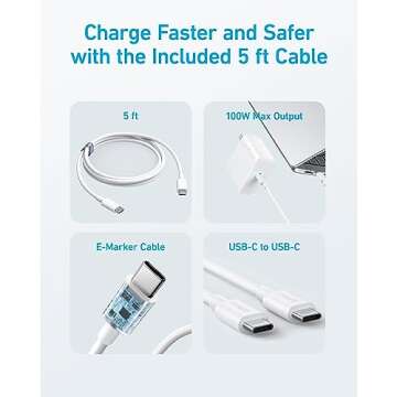 Mac Book Pro Charger, 100W USB C Charger, Anker Compact and Foldable Fast Charger for MacBook Air, Samsung Galaxy, iPad Pro, and All USB C Devices, 5 ft USB C to USB C Cable Included