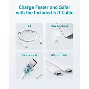 Mac Book Pro Charger, 100W USB C Charger, Anker Compact and Foldable Fast Charger for MacBook Air, Samsung Galaxy, iPad Pro, and All USB C Devices, 5 ft USB C to USB C Cable Included