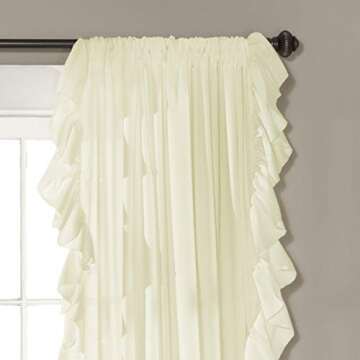 Lush Decor Reyna Ruffle Window Curtain Panel Set, Pair, 54" W x 84" L, Ivory - Flowy Curtain Set - R...