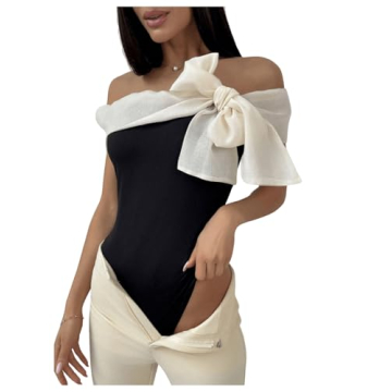 MakeMeChic Women's Colorblock Bow Top Bodysuit Y2K Style