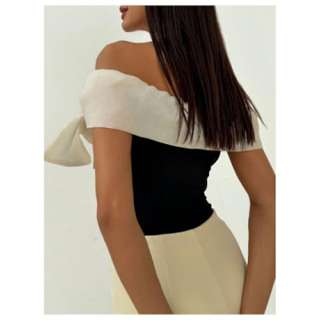 MakeMeChic Women's Colorblock Bow Top Bodysuit Y2K Style