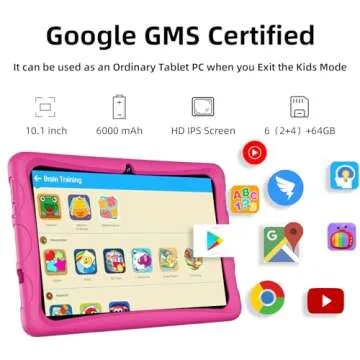 JUNINKE Kids Tablet 10 inch, Android Tablet for Kids with Case，64GB ROM 512GB Expansion, Quad Core Processor, 1280x800 IPS Screen, GPS, WiFi, Dual Cameras, Bluetooth, Long Life Battery
