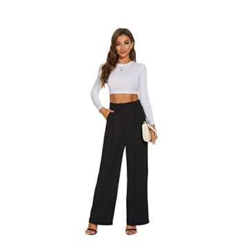DECIVI Women's Wide Leg High Waist Wide Leg Pants Loose Fit Back Elastic Waist Pleated Front Trouser...