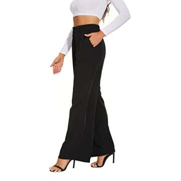 DECIVI Women's Wide Leg High Waist Wide Leg Pants Loose Fit Back Elastic Waist Pleated Front Trousers for Work Casual Black