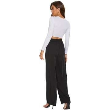 DECIVI Women's Wide Leg High Waist Wide Leg Pants Loose Fit Back Elastic Waist Pleated Front Trousers for Work Casual Black