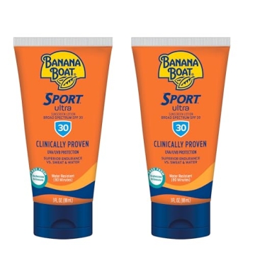 Banana Boat Sport Ultra Sunscreen Lotion SPF 30, Travel Size 3oz Twin Pack, Sweat & Water Resistant ...