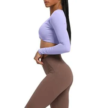 Aoxjox Women's Long Sleeve Crop Top - Deep V Workout Shirt