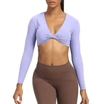 Aoxjox Women's Long Sleeve Crop Top - Deep V Workout Shirt