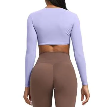 Aoxjox Women's Long Sleeve Crop Top - Deep V Workout Shirt