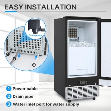 ICEPURE Under Counter Ice Maker with Drain Pump, Built-In15 inch Wide, 80 lbs/24H Freestanding Commercial Ice Machine, Auto-Cleaning, 24H Timer 26 lbs Storage Stainless Steel for Home and Commercial
