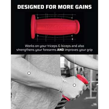 THEFITGUY 2 Ergonomic Single Grip Tricep Rope Cable Attachments, Comfort Non-Slip Grip, Reducing Wrist Pressure and Skin Rubs, Easy to Clean, Gym Pull Machine Accessory, 16.5” Each, 2 Hooks Included