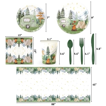 Camping Party Tableware Set for 20 Guests - Complete Supplies