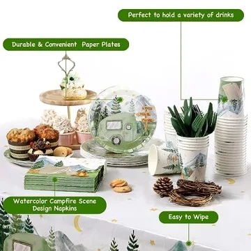 Camping Party Tableware Set for 20 Guests - Complete Supplies
