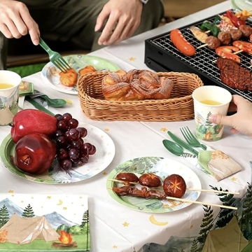 Camping Party Tableware Set for 20 Guests - Complete Supplies