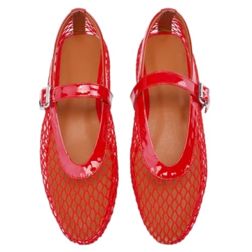 Stylish Kitulandy Women's Mesh Ballet Flats Red Comfortable