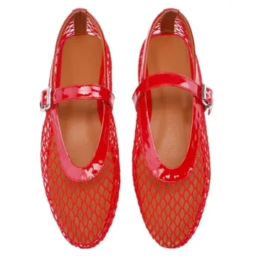 Stylish Kitulandy Women's Mesh Ballet Flats Red Comfortable