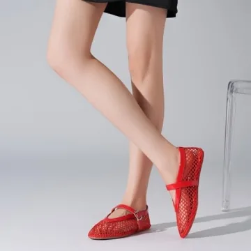 Stylish Kitulandy Women's Mesh Ballet Flats Red Comfortable