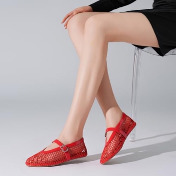 Stylish Kitulandy Women's Mesh Ballet Flats Red Comfortable