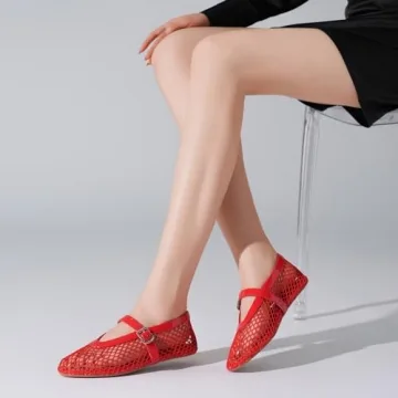 Stylish Kitulandy Women's Mesh Ballet Flats Red Comfortable