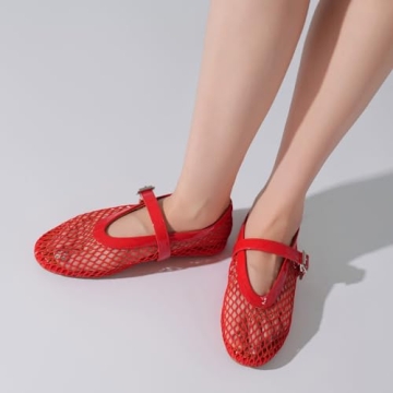 Stylish Kitulandy Women's Mesh Ballet Flats Red Comfortable
