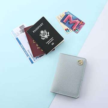 Lychii Passport Holder Cover, PU Leather Travel Wallet Case Organiser for Passport, Business Cards, Credit Cards, Boarding Passes (Blue(wallet+tag))