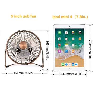 EasyAcc 6 Inch USB Desk Fan, 360°Rotation Small and Quiet,Powerful Portable Strong Airflow,Mini Metal Personal Cooling Fan with 2 Speed for Home Office,Bronze(USB POWERED ONLY)