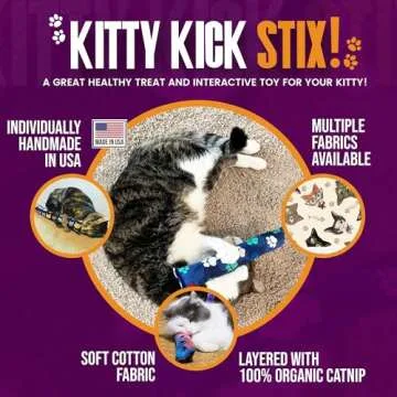 Kitty Kick Stix 11" Original Catnip Kicker Toy (Set of 2), Handmade in USA by Cat Lovers, Interactive Natural Cat & Kitten Toy, Packed with 100% Potent Catnip for All Breeds