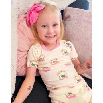 moimoln Viscose Baby Toddler Pajamas Snug Fit Girls 2pcs Set - Pink Pierrot 2T