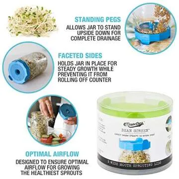 Masontops Bean Screen Plastic Mason Jar Sprouting Lids Mason Jar Sprouting Kit – For Growing Broccoli Seeds, Alfalfa, Mung Bean Sprouts – Wide Mouth Seed Sprouting Jar Lids Sprouting Kit Mason Jar