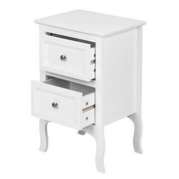 Bonnlo White Nightstand with 2 Drawers, Night Stands for Bedrooms, Small Bed Side Table/White Night Stand with Drawers for Small Spaces, College Dorm, Kids’ Room, Living Room, French, 16W x 12D x 24H