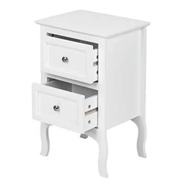 Bonnlo White Nightstand with 2 Drawers, Night Stands for Bedrooms, Small Bed Side Table/White Night Stand with Drawers for Small Spaces, College Dorm, Kids’ Room, Living Room, French, 16W x 12D x 24H