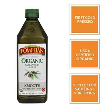 Pompeian USDA Organic Smooth Extra Virgin Olive Oil, First Cold Pressed, Smooth, Delicate Flavor, Pe...