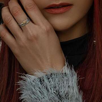 Myshiwu Designer Jewelry for Women Two-tone Crossover Twisted Cable Wire Band Ring Fashion Brand Jewelry Gift (Ring Size 9)
