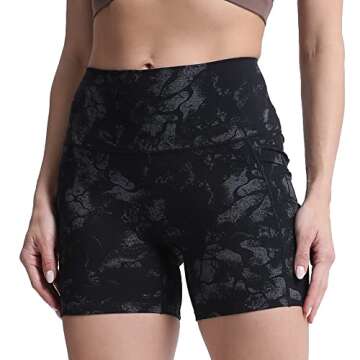 Aoxjox Biker Workout Shorts Women with Pocket Legend Tummy Control High Waisted Exercise Athletic Gym Running Yoga Short 5" (Black Camo Print, Medium)