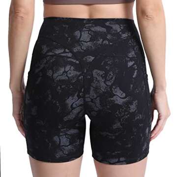Aoxjox Biker Workout Shorts Women with Pocket Legend Tummy Control High Waisted Exercise Athletic Gym Running Yoga Short 5" (Black Camo Print, Medium)