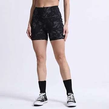 Aoxjox Biker Workout Shorts Women with Pocket Legend Tummy Control High Waisted Exercise Athletic Gym Running Yoga Short 5" (Black Camo Print, Medium)