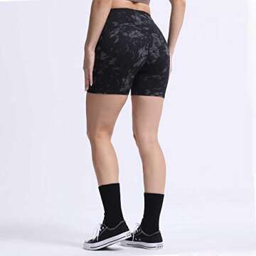 Aoxjox Biker Workout Shorts Women with Pocket Legend Tummy Control High Waisted Exercise Athletic Gym Running Yoga Short 5" (Black Camo Print, Medium)