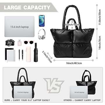VINMIWE Puffer Tote Bag, Extra Large Luxury Bags for Women Unicloud Puffy Shoulder Quilted Handbag Woven Underarm Designer