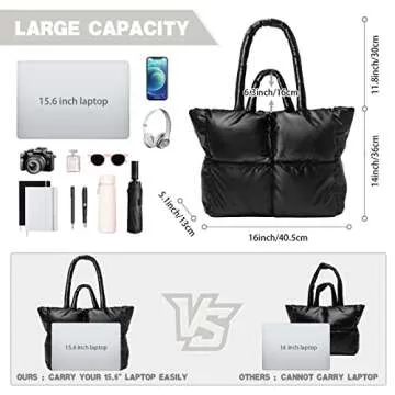 VINMIWE Puffer Tote Bag, Extra Large Luxury Bags for Women Unicloud Puffy Shoulder Quilted Handbag Woven Underarm Designer