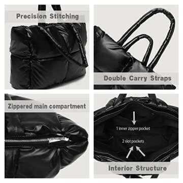 VINMIWE Puffer Tote Bag, Extra Large Luxury Bags for Women Unicloud Puffy Shoulder Quilted Handbag Woven Underarm Designer