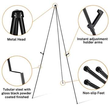 Magicfly Easel Stand for Display, 2 Pack Easel 63 Inch Portable Easel for Wedding Sign, Poster easel, White Boards, Collapsible Painting Art easel for Floor, Telescoping Metal Easel Tripod, Black