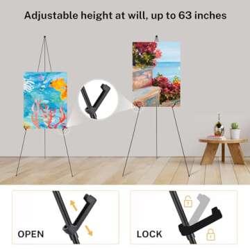 Magicfly Easel Stand for Display, 2 Pack Easel 63 Inch Portable Easel for Wedding Sign, Poster easel, White Boards, Collapsible Painting Art easel for Floor, Telescoping Metal Easel Tripod, Black